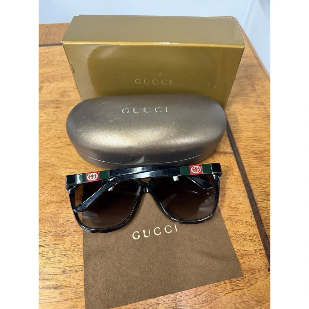Vtg Gucci oversized sunglasses Brown striped temples case Box Branded Cloth